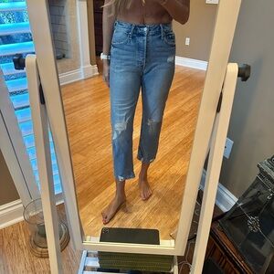 MOTHER Light Blue Distressed Ankle Jeans